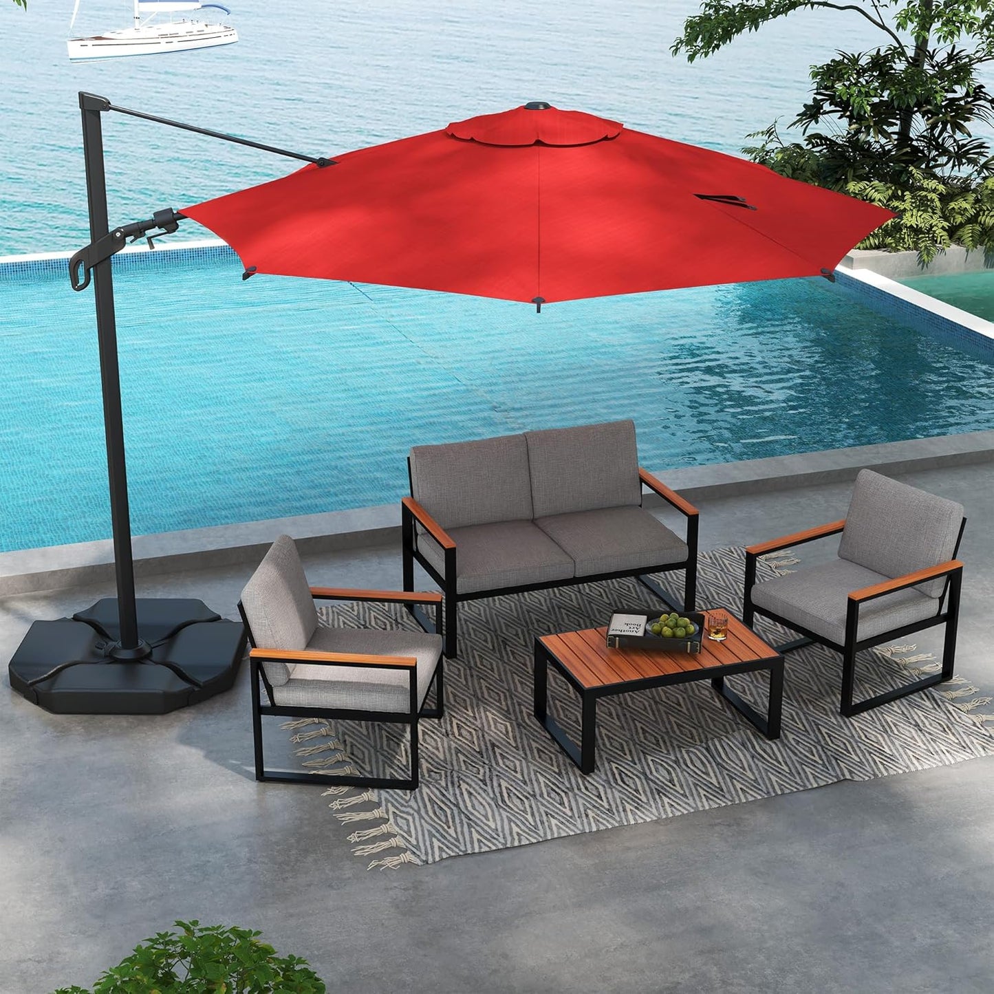 Abba Patio 10FT Vienna Offset Patio Umbrella Outdoor Cantilever Umbrella with 360° Rotation Design and Easy Tilt Adjustment UV 50+ Protection 8 Ribs for Backyard Garden Deck Pool Patio, Red