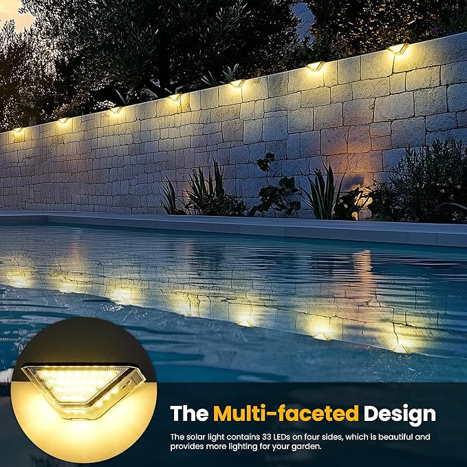 SOLPEX Solar Step Lights Outdoor,Solar Deck Lights for Outside,Two-Sided Stair Lights with 33 LEDs,Waterproof IP65 for Garden,Fence,Deck,Steps,Stair,Porch(10 Pack,Warm White)