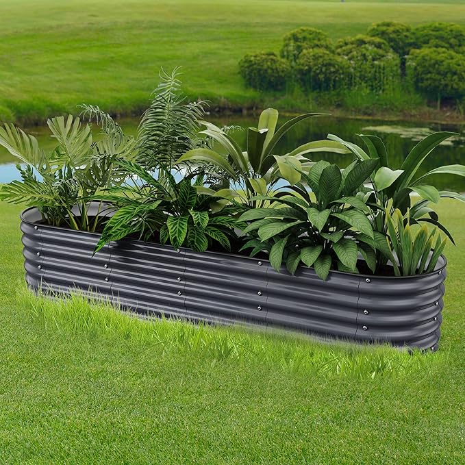 17" Tall Raised Garden Beds Outdoor - Galvanized Aluminum-Magnesium Stainless Steel Durable Metal Planter Box for Growing Plants, Vegetables, Flowers, Fruits(Deep Grey)