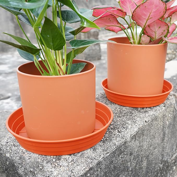 Plant Saucer 8 Inch 4 Pack 6 8 10 12 14 16 18 20 25, Plastic Plant Trays for Pots,Extra-Deep Plant Water Dray Tray, Bird Bath Bowl, Heavy Flower Plant saucers Indoors and Outdoor No Holes 8in-4 red