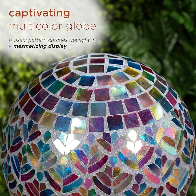 Alpine Corporation GBT118 Mosaic Peacock Gazing Ball, Stylish Décor for Garden, Patio, & Lawn, 12" H, Multicolor