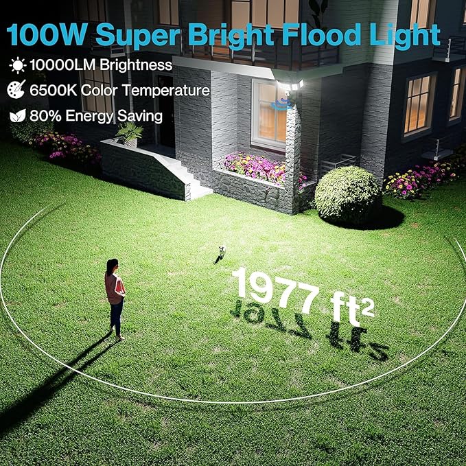 Olafus 100W Motion Sensor Outdoor Lights, 10000LM 6500K Daylight Flood Lights Outdoor Motion Sensor, Dusk to Dawn Outdoor Lighting, IP65 Waterproof Motion Detector Lights for Outside, Black