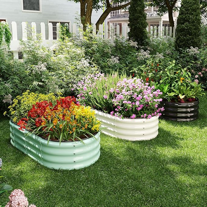 Galvanized Metal Planter Round Raised Garden Bed Kit for Gardening Outdoor,3x3x1ft 2PC Grow Garden Box Raised Flower Bed,Round Galvanized Planter Outdoor Large Metal Fire Pit Ring Black