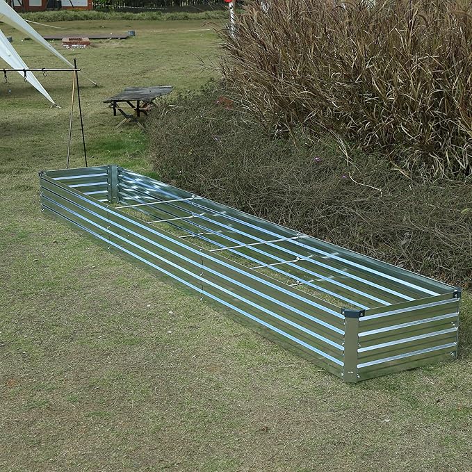 12x2x1ft Galvanized Raised Garden Bed,Outdoor Planter Box Metal Patio Kit Planting Bed for Vegetables Flowers Herb,Silver