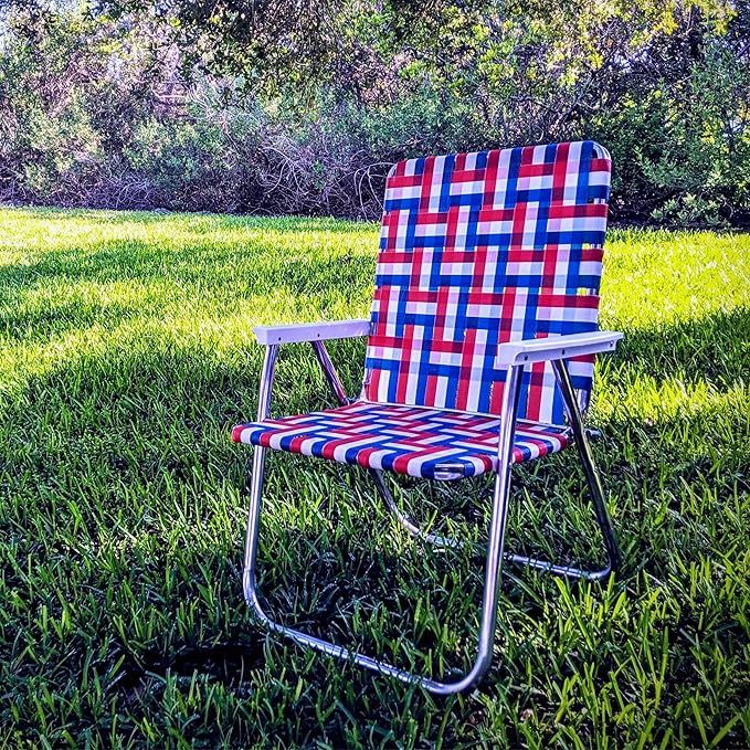 Lawn Chair USA Folding Aluminum Outdoor Patio Lawn Chair | Heavy-Duty Webbed Chairs for Camping, Sports, Beach, Yard & Tailgating | Lightweight Portable | Classic - American Flag