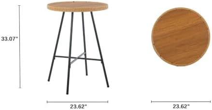 23.6”D Round Bar Height Table, Stone Pub Table Metal Frame - Image 2