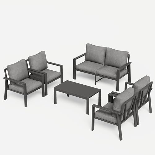 6 Pieces Aluminum Outdoor Patio Furniture Set 6-Seat Deck Furniture Patio - Image 4