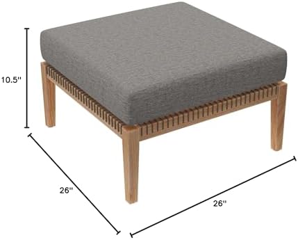 Modway Clearwater Outdoor Patio Teak Wood Ottoman in Gray Graphite - Image 3