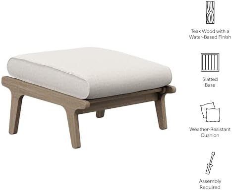 Modway Saratoga Teak Outdoor Patio Ottoman in Weathered Gray Pebble – Outdoor - Image 4