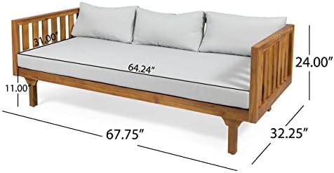 Christopher Knight Home Tina Outdoor 3 Seater Acacia Wood Daybed, Teak Finish - Image 3