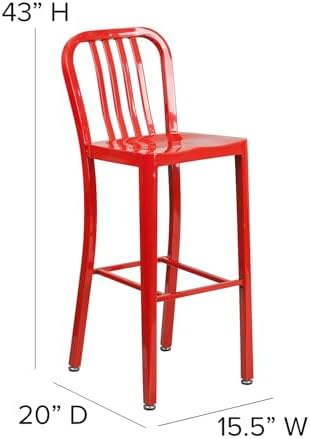Flash Furniture Commercial Grade 30" High Red Metal Indoor-Outdoor Barstool - Image 3