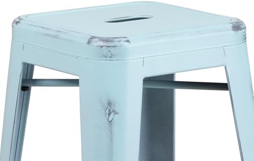 Flash Furniture 30 in Backless Metal Barstool, Distressed Green-Blue - Image 6