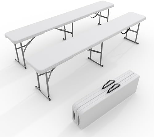 6FT Folding Bench 2 Pack, Plastic Portable Bench Seat by Garvee