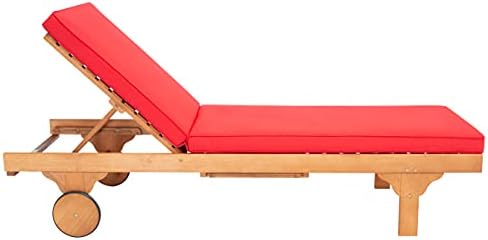 SAFAVIEH Outdoor Newport Wood Chaise Lounge, 28.8" Natural/Red PAT7022R by Unknown