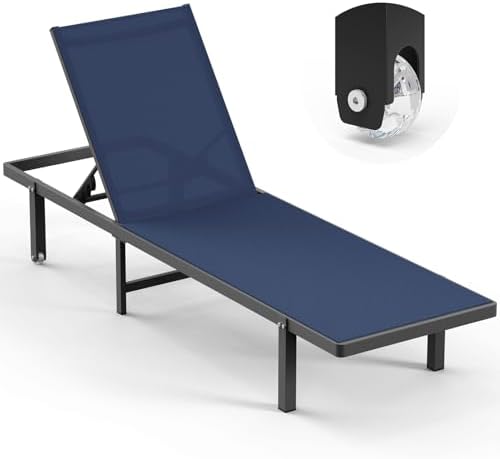 Lounge Chair Outdoor with Wheels, Aluminum Pool Lounge Chairs with 5 Adjustable by Oasbira