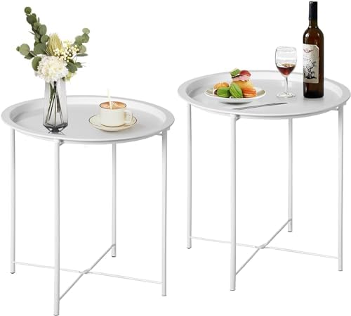 VECELO Side/End Table, Folding Round Metal Anti-Rust and Waterproof Outdoor or by VECELO