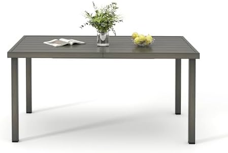 Outdoor Dining Table for 6, Rustproof Aluminum Frame for Poolside Lawn Garden by HAPPATIO