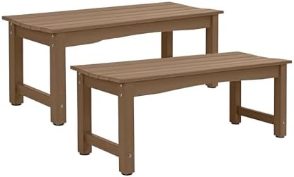 Weatherproof HIPS Outdoor Bench, 2-Person Patio Dining Bench, All-Weather Poly by Sunnibety