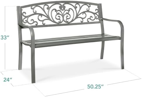 Best Choice Products Outdoor Bench Steel Garden Patio Porch Furniture - Image 2