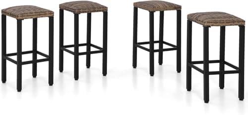 PHI VILLA Outdoor Bar Stools Set of 4, 26”Counter Height by PHIVILLA
