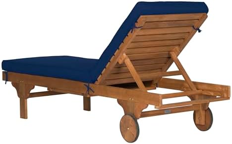 SAFAVIEH Outdoor Collection Newport Natural/ Navy Cushion Built-in Side Table - Image 4