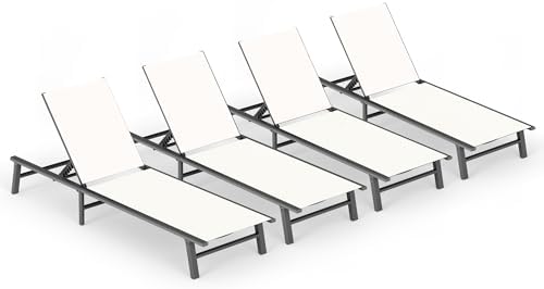 Ciokea Foldable Outdoor Lounge Chair Set of 4, No Assembly Aluminum Chaise by CIOKEA