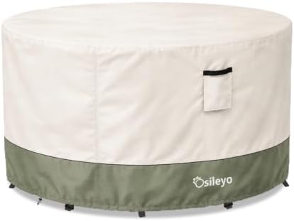 Round Outdoor Table Cover 600D Waterproof Heavy Duty Patio Furniture Covers by Osileyo