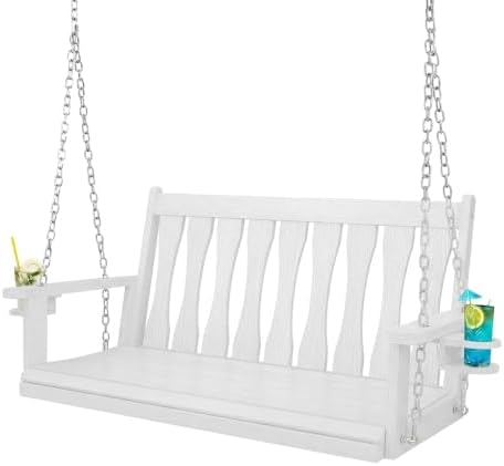 HIPS All-Weather Outdoor Hanging Porch Swing, 2 Seat Hanging Swing Bench by CONGFUTT