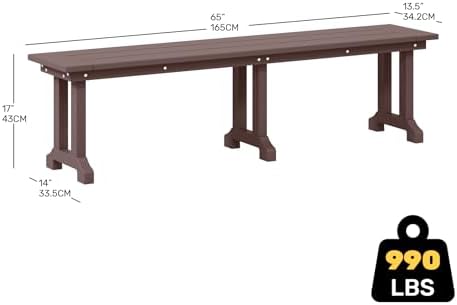 Outdoor Benches Weatherproof, Park Long Bench Poly Lumber Backless - Image 3