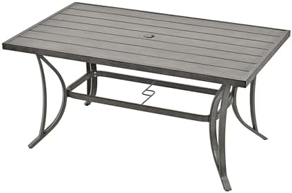 Patio Dining Table for 6, Large Rectangle 60"×36.2", Patio Aluminum Slat Dining by HAPPATIO
