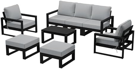 Rockaway 8-Piece Modern HDPE Outdoor Patio Furniture Conversation Set by Costaelm