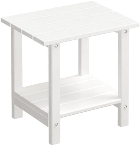 Adirondack Outdoor Side Table, 16.6" Small Patio End Table, 2-Tier HDPE Plastic by LOENIY
