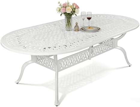 84"x44" Cast Aluminum Patio Dining Table, Weather-Resistant Large Outdoor by MEETWARM