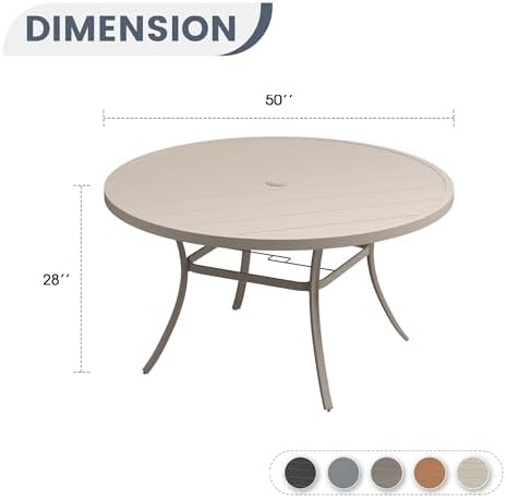VICLLAX 50" Outdoor Round Patio Dining Table - Image 3