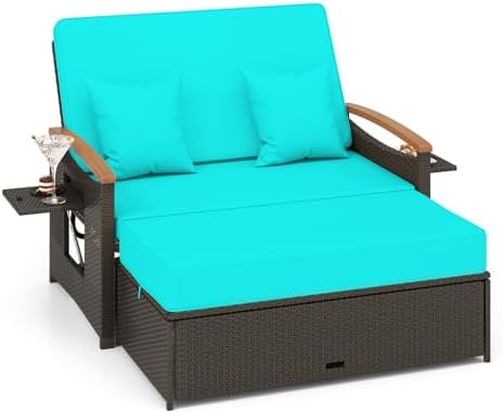 HAPPYGRILL Outdoor Wicker Sofa Daybed, Rattan Loveseat by HAPPYGRILL