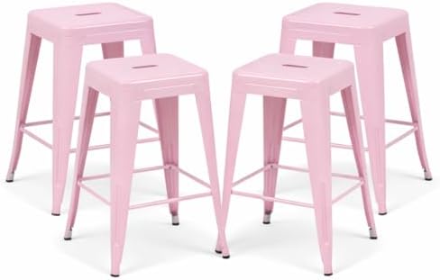 24 Inch Pink Metal Counter Stools by Unknown