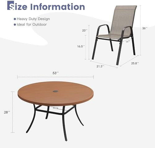 VICLLAX Patio Dining Set, 8 Brown Stackable Chair & 53" Metal Walnut Table - Image 2