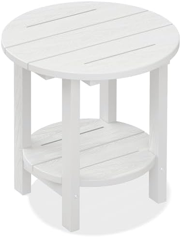 SERWALL Round Outdoor Side Table, HDPE Small Adirondack End Table, 2-Tier Patio by SERWALL