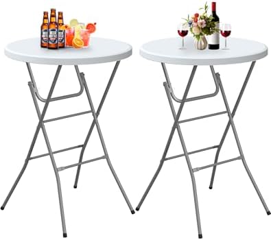 24" Round Folding Table, Plastic Bar Height Tables by IWDOO