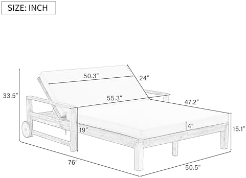 Merax Acacia Wood Outdoor Daybed Sofa, Farmhouse Patio Sun Lounger - Image 2