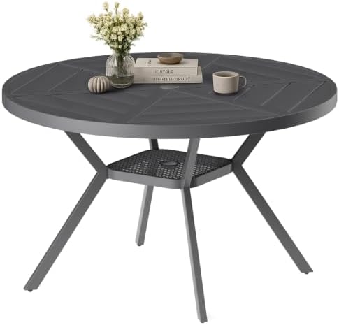 48" Outdoor Patio Table Dining Table All Weather Metal Round Patio Dining Table by furniture