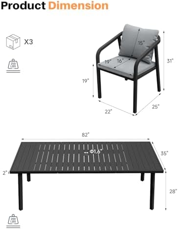 9 Pieces Patio Dining Set, Never-Rust Aluminium Patio Table and Chairs - Image 3