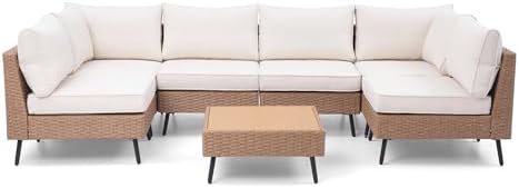 Outdoor Patio Furniture, 7 Piece Outdoor Sectional Sofa PE Rattan Wicker Patio - Image 7