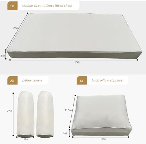 Outdoor Daybed Cushion Cover Twin, Daybed Mattress Bolster Pillow Fitted Sheet - Image 4