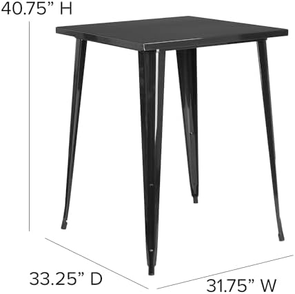 Flash Furniture Commercial 31.5 in Metal Indoor/Outdoor Square Table - Image 3
