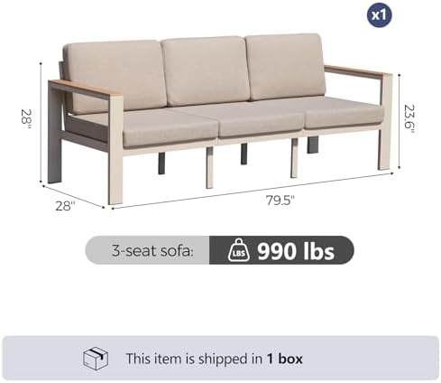 3-Seat Outdoor Sofa, Aluminum Patio Couch - Image 2