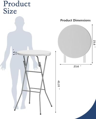 24" Round Folding Table, Plastic Bar Height Tables - Image 3