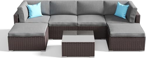 COSIEST 2 Piece All Weather Wicker Outdoor Ottoman Set, Patio Footstools - Image 7