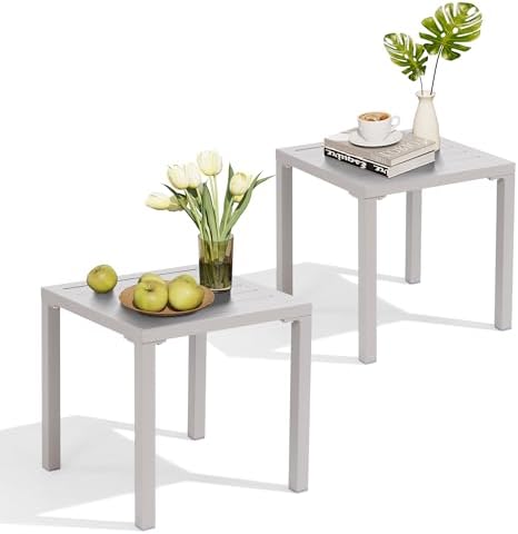 Aluminum Outdoor Side Table Set of 2, Pool Lounge Chair Side Table, Weather by CrestliveProducts