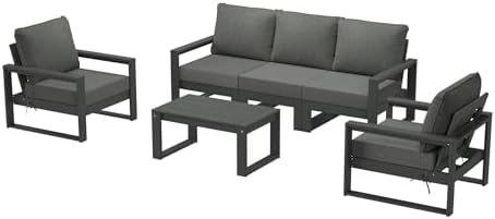 Rockaway 6-Piece Modern HDPE Outdoor Patio Furniture Sofa Conversation Set by Costaelm